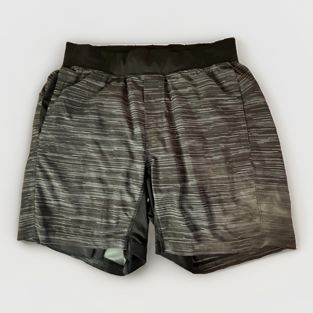 Lululemon Shorts Mens Black Gray Striped Running Athletic Lined 30x7